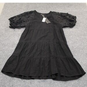 Laurel Grey Black Lace Sleeve Tiered Dress‎ Size L